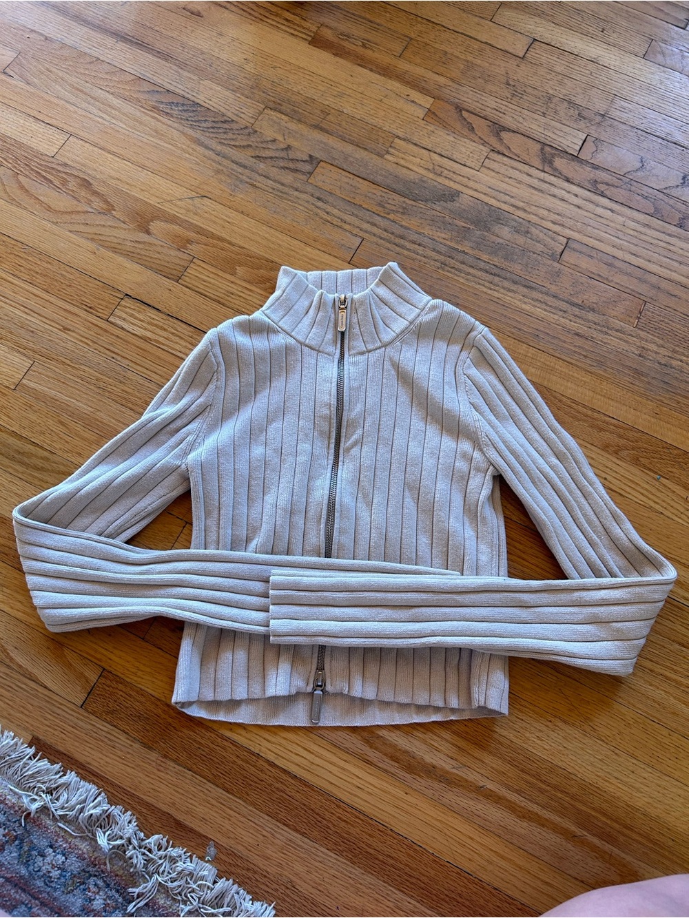 Women's organic basics  Ribbed Zip-Front Sweater Jacket in Light Beige